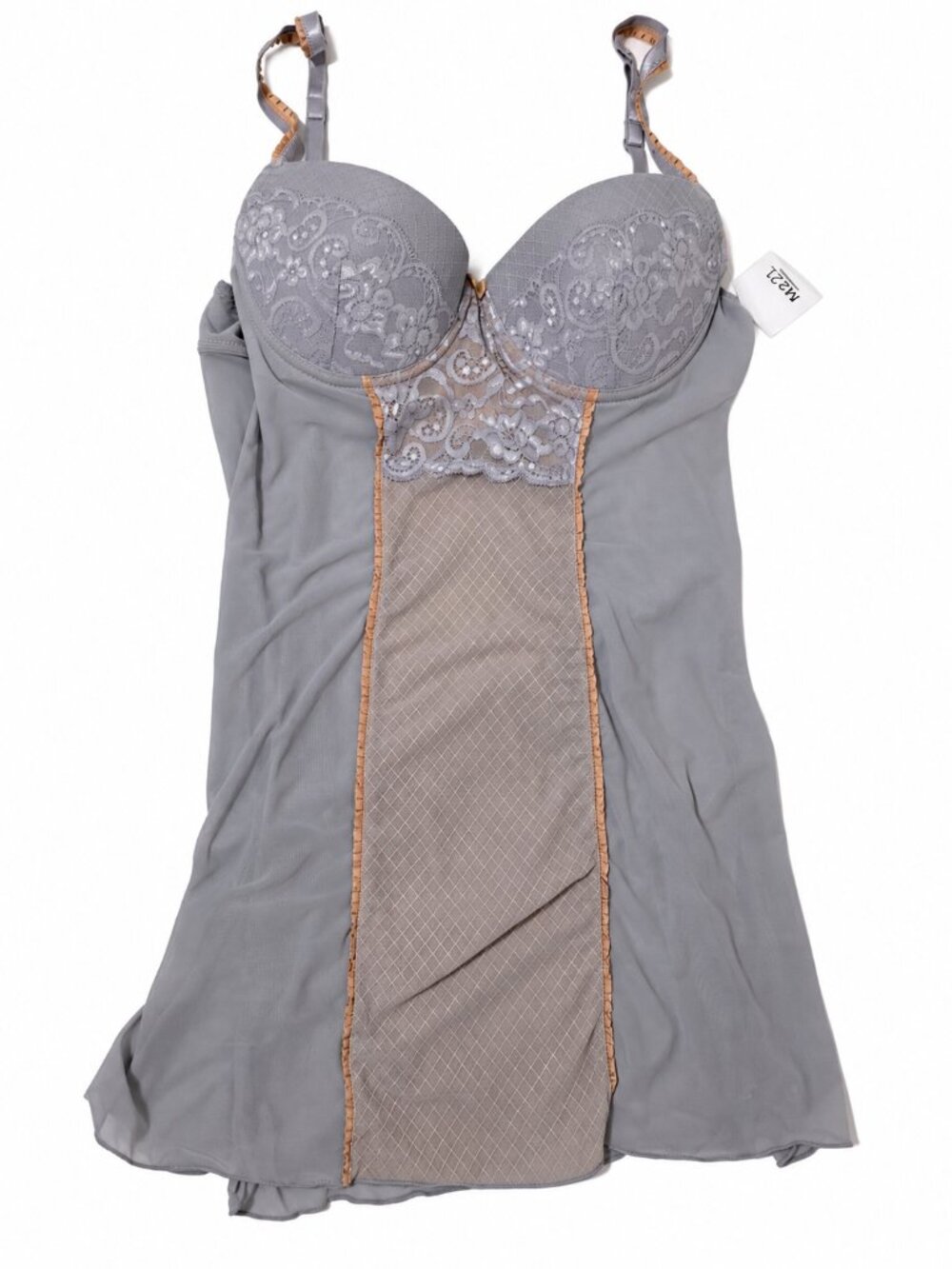Essentials by ABS Women's Lace Babydoll Chemise Size M Gray Mesh Lingerie NWT